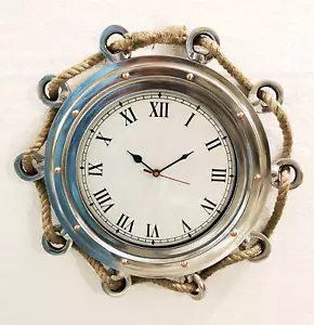 Antiguo reloj de pared náutico de 16" yute marino cuerda barco ojo de buey decoración del hogar - Imagen 1 de 5