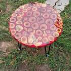 Czerwony stół epoksydowy, stół epoksydowy z drewna kłody, stół z żywicy okrągły, wystrój bocznego stołu końcowego