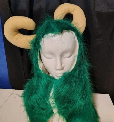 Peludo Verde Hodag Cuernos Sombrero Disfraz Fiesta Halloween Gorra Desfile Foto 1 de 4