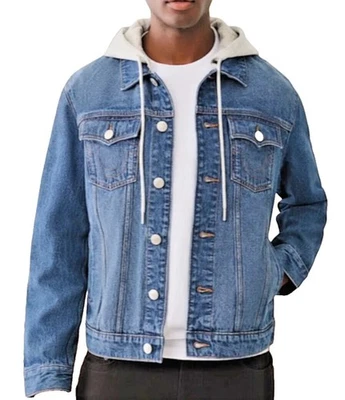 Jaqueta com capuz TRUE Religion jeans caminhoneira nova com etiquetas $179 tamanho G - Imagem 1 de 4