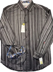 Robert Graham Flip Cuff Hemd Herren Large klassisch grau Schuppen Nadelstreifen neu mit Etikett - Bild 1 von 10