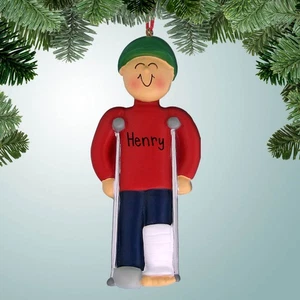 Male with Broken Leg - Personalized Christmas Ornament - Picture 1 of 1