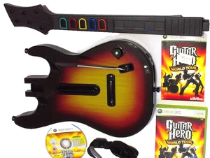 XBOX 360 GUITAR HERO WIRELESS GUITAR WORLD TOUR, SHOULDER STRAP & GAME BUNDLE - Picture 1 of 15