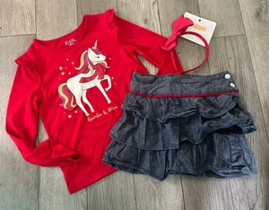365 Kids Gymboree Crazy 8 Lot of 3 Girls Shirt Skirt Hair size:6/7 EUC NEW NWT - Picture 1 of 4
