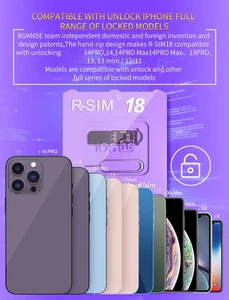 R-SIM18 RSIM 18 Nano Unlock Card For iPhone 14 Plus 13 12 11 Pro Max X XR iOS 16 - Photo 1 sur 13