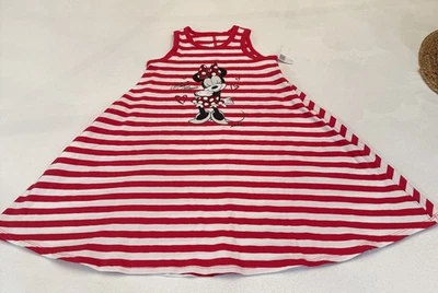 NWT Disney Girls’ Minnie Mouse Red~  White Striped Tank Dress Size Small - Image 1 of 4