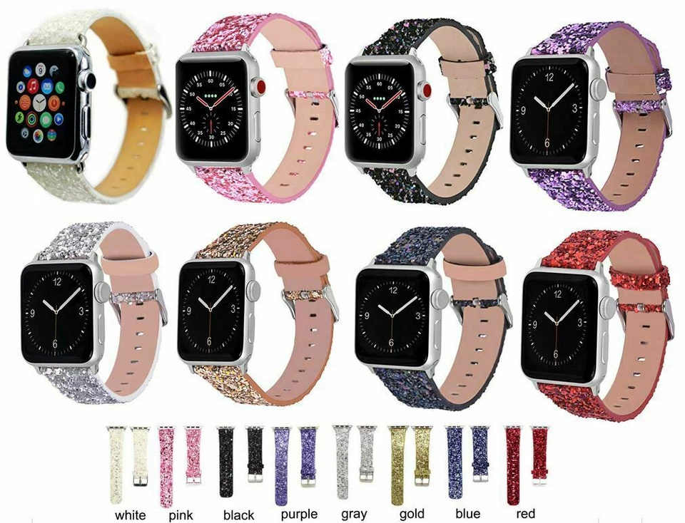 Dance Cheer Leather Glitter Replacement Band For Apple Watch 4 5 6 7 8 9 10 SE - Image 1 of 1