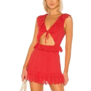 Tularosa Cutout Tanya Mini Dress Red Berry Color Eyelet Women's Size XS - Picture 1 of 12