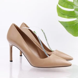 Via Spiga Womens Nikole Pump Size 8.5 Tan Nude Leather Heel Pointed Dress Shoe - Picture 1 of 15