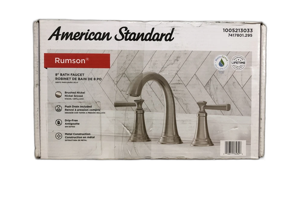 Grifo de baño American Standard Rumson 8" amplio de 2 manijas de níquel cepillado Foto 1 de 1