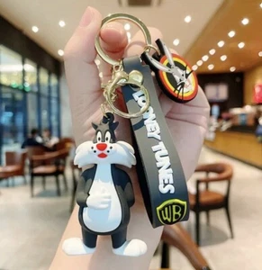 3D Rubber Novelty Gift Looney Tunes Sylvester Keyring Keychain Wristlet & Clasp - Picture 1 of 1