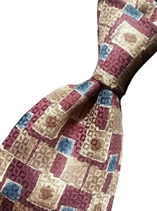 Cravatta collo uomo oggi marrone marrone blu geometrica MADE IN ITALY 100% seta classica - Foto 1 di 8