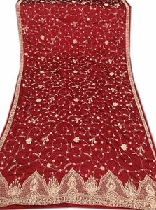 Om Vintage Dupatta Bridal Art Silk Hand Beaded Maroon Scarves Stole W-1137 - Picture 1 of 12
