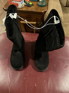SOX-TAB Damen Größe 3 SCHWARZ WILDLEDER Fleece gefüttert wadenhohe STIEFEL. Neu mit Etikett - Bild 1 von 7