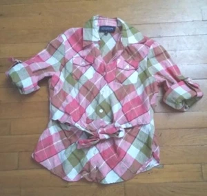 Jones New York Signature Blouse Womens Petite Small Button Up 100% Linen - Picture 1 of 5