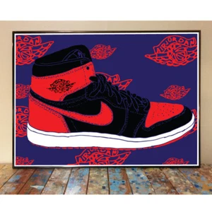 AIR JORDAN 1 BRED BANNED MICHAEL CHICAGO BULLS BASKETBALL ART SNEAKER PRINT - Picture 1 of 1