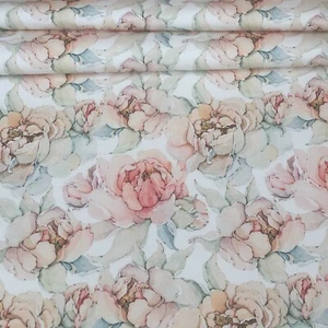 DIGITAL PRINT Pastel pink peony flowers Panama Cotton 150cm wide Upholstery - Picture 1 of 3
