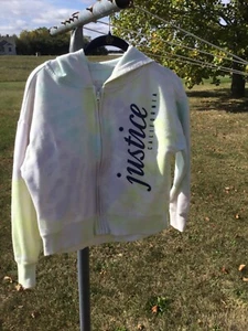 Justice Active Girls Hoodie Sweatshirt yellOw green Tie Dye Full Zip Logo sz 12 - Picture 1 of 6