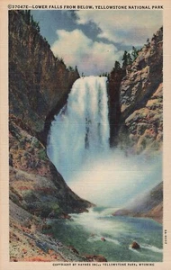 Vintage Lower Falls from Below Yellowstone National Park Linen Postcard 2 - Picture 1 of 2