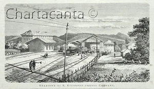 1875 Incisione STAZIONE S.GIUSEPPE CARCARE SAVONA - Imagen 1 de 1