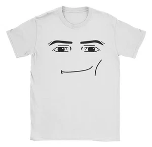 Crew Neck White Roblox Style T-Shirt Cute Funny Default Face Shirt Women's Small - Picture 1 of 5