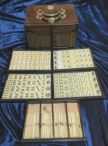 Mahjong Antique Vintage Retro tile Wooden Box Natural Material Bamboo USED F/S - Picture 1 of 15