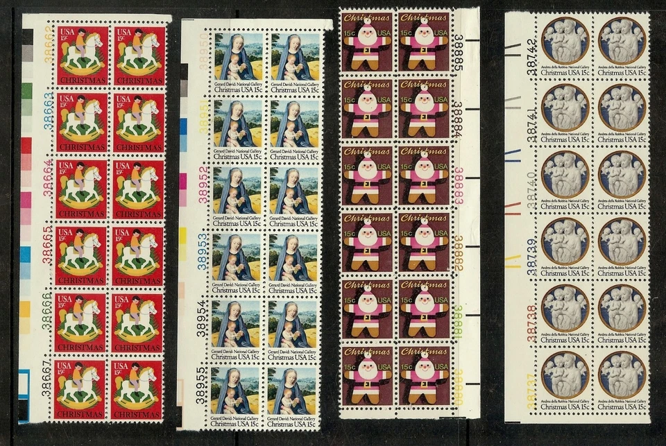 4 Mint PB Strips of (12) FVF/XF+ NH All Xmas related Scott Value =16.00 - Image 1 of 1