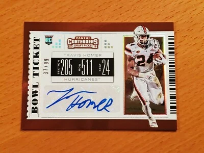 2019 Contenders Draft Bowl Ticket #276 Travis Homer Miami Rookie Auto #'d 37/99 - Image 1 of 2