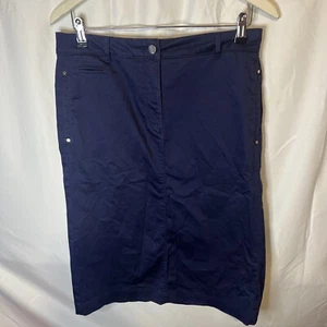 Per Una Women’s Navy Blue Cotton MIDI Skirt Straight Size 12 Pockets - Picture 1 of 3