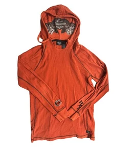 Harley Davidson Sweater Pullover Hoodie Orange Woman’s Size Large - Afbeelding 1 van 4