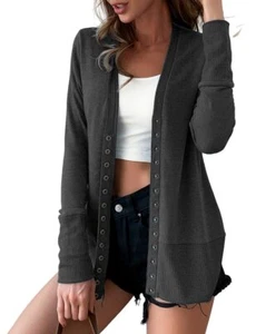 Lightweight V Neck Button Knit Cardigan Sweaters for Women Charcoal L - Picture 1 of 1