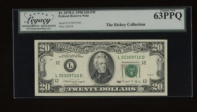 DBR 1990 $20 FRN San Francisco Fr. 2078-L Legacy 63 PPQ Serial L35309710D - Image 1 of 2