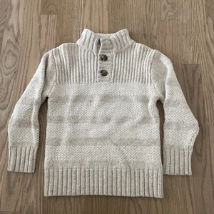 Boys Ivory Stripe CAT & JACK Button Henley Sherpa Neck Sweater - XSMALL 4 / 5 - Picture 1 of 7