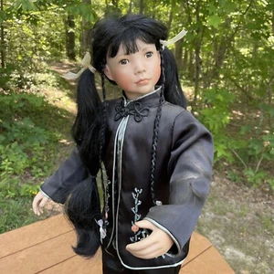 Vintage 31" Tall Asian Geisha Brocade Black Outfit Porcelain Doll Reborn ❤️sj4j2 - Picture 1 of 22