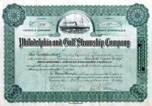 1909 Philadelphia & Gulf Steamship Stock Certificate - Picture 1 of 1