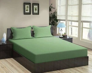 Egyptian Cotton 1000-1200 TC Stripe 1 PC Fitted Sheet Extra Deep Pocket US Queen - Picture 1 of 22