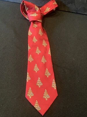Roundtree & Yorke Mens Tie 100% silk 58"x4" Hand Made Christmas Tree Design - Image 1 of 4