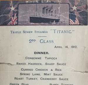 Replica of ‘TITANIC” MENU Card for April 11th and April 14th 1912; Folded, NM - Bild 1 von 2