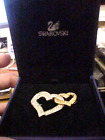 1 1/2" Swarovski Pave Crystal Encrusted Two Tone Double Heart Pin Brooch In Box