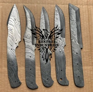 LOT OF 5 CUSTOM HANDMADE DAMASCUS STEEL BLANK BLADES FOR KNIFE MAKING SUPPLIES - Picture 1 of 6