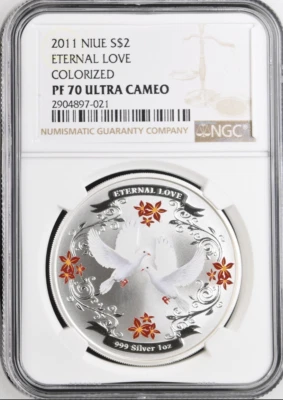 2 DOLLARS 2011 NIUE ETERNAL LOVE SILVER PROOF NGC PF70 - Image 1 of 4