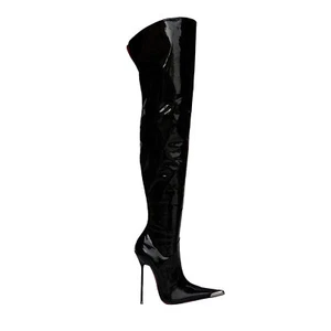 BOTAS POR ENCIMA DE LA RODILLA CQ COUTURE PERSONALIZADAS ITALIA NUEVAS PUNTIAGUDAS CHAROL NEGRAS 34 A 41 - Imagen 1 de 5