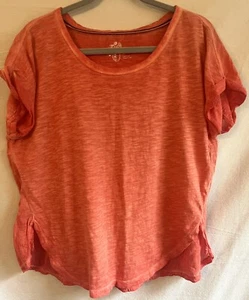 ANTHROPOLOGIE Pilcro • Coral Mixed Media Cotton Linen Scoop Neck Tee • Size XS - Picture 1 of 7