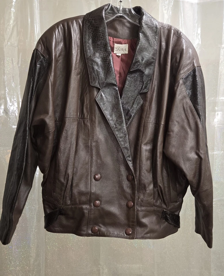 Vintage Lora Two Tone Brown Leather Jacket Size 12 - Image 1 of 4