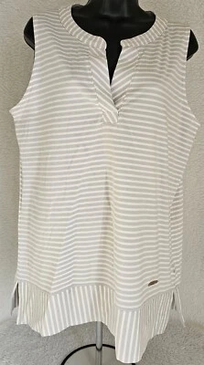 Jones New York Womens Shirt Top Blouse Size L Gray White Striped - Image 1 of 4