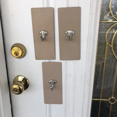 Vtg 3 INDUSTRIAL Taupe Coated STEEL PANEL MAGNETIC COAT HOOK  HANGERs Y2K Video - Image 1 of 4