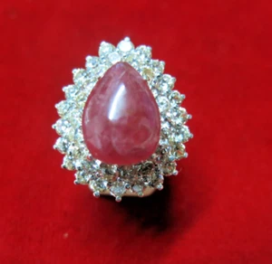Luxury 925 Sterling Silver Ring Size 7 Natural Teardrop Ruby & Sparkling Zircon - Picture 1 of 10
