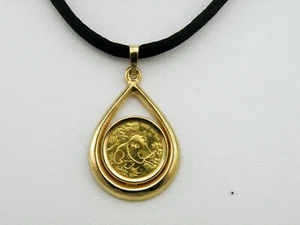 1992 China 5 Yuan 1/20 oz 24K Fine Gold Panda Coin Pendant,14K Yellow Gold Bezel - Picture 1 of 5