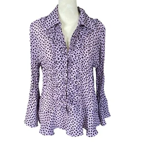 Allison Taylor Blusa Mujer Púrpura Volantes Botón Abajo Manga Larga Cuello L - Imagen 1 de 9