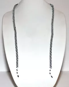 Collar de 30" vintage de cuentas de semillas tejidas en blanco y negro nativo americano con borla - Imagen 1 de 10